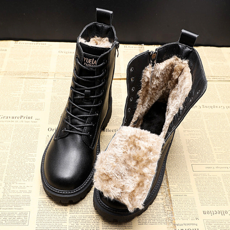 Damen Schwarze Knöchelstiefel - Schnürung mit Seitlichem Reißverschluss