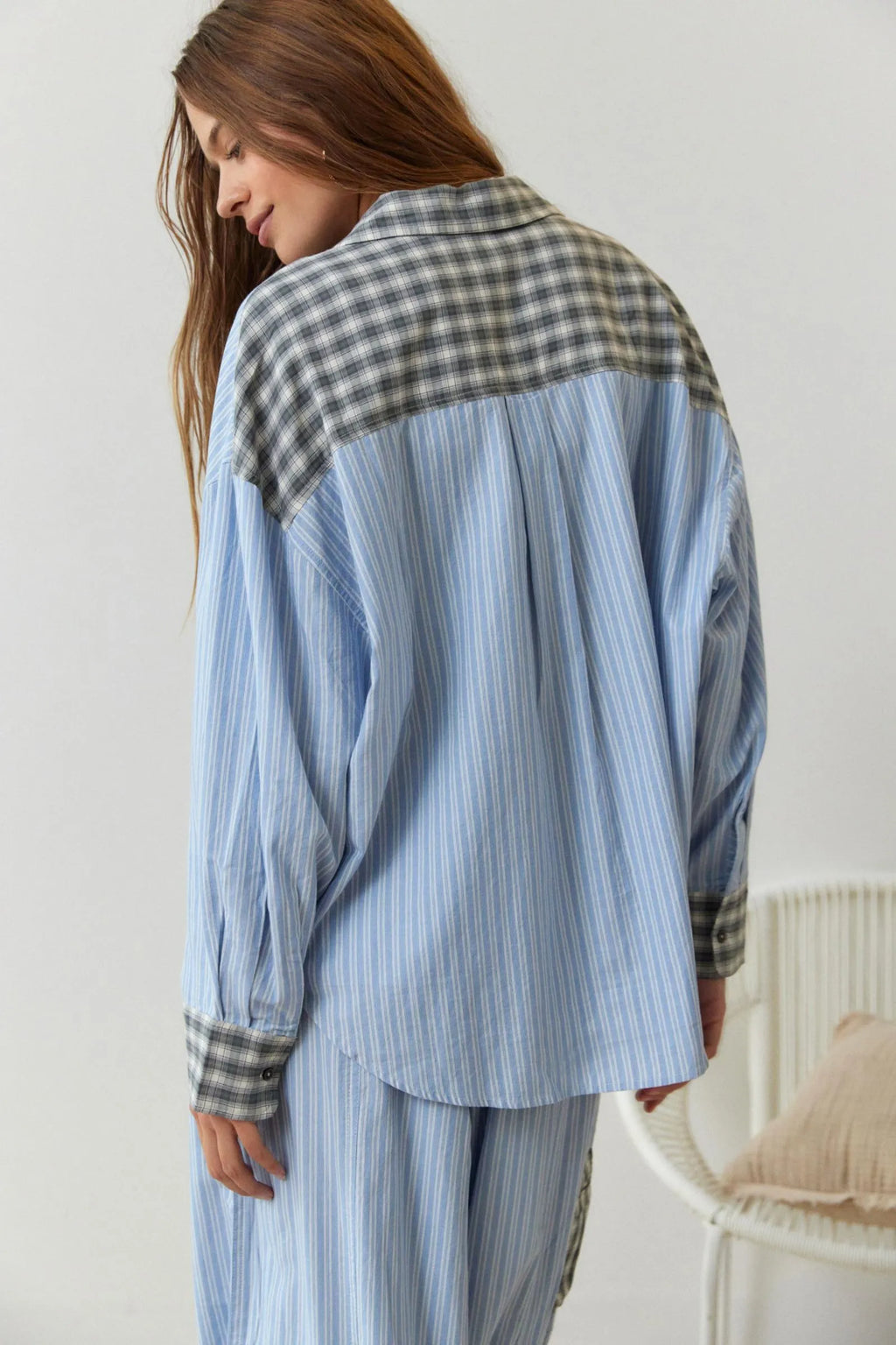 Damen Gestreiftes Pyjama-Set mit Karomuster - Hemd & Hose
