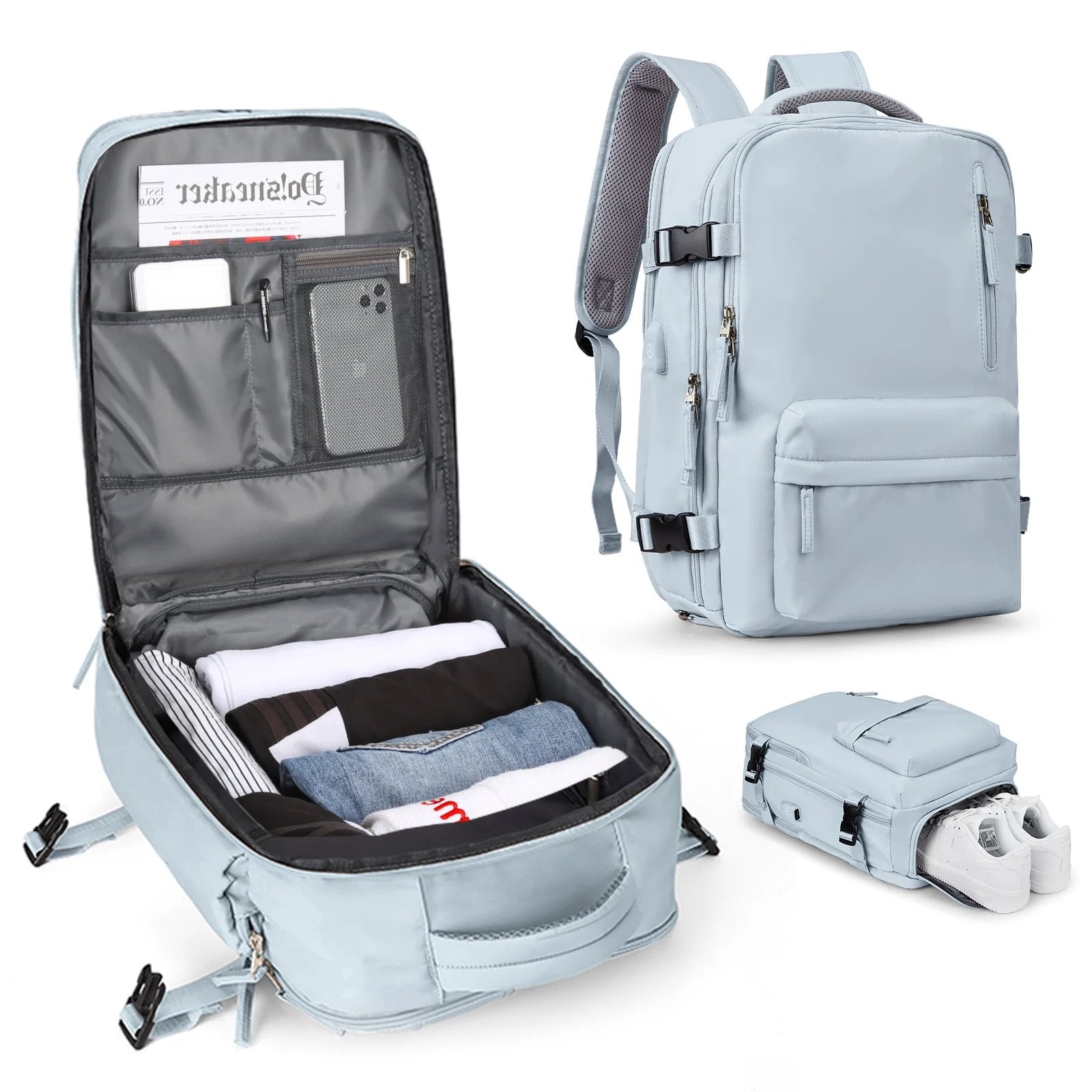 Wasserdichter Reiserucksack - Diebstahlschutz mit USB-Anschluss