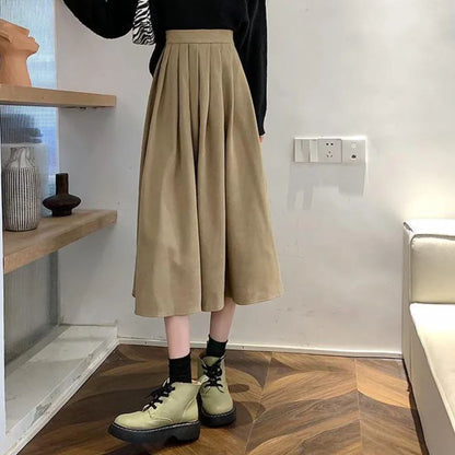 Damen Faltenrock Midi - Hochtaillierte A-Linie