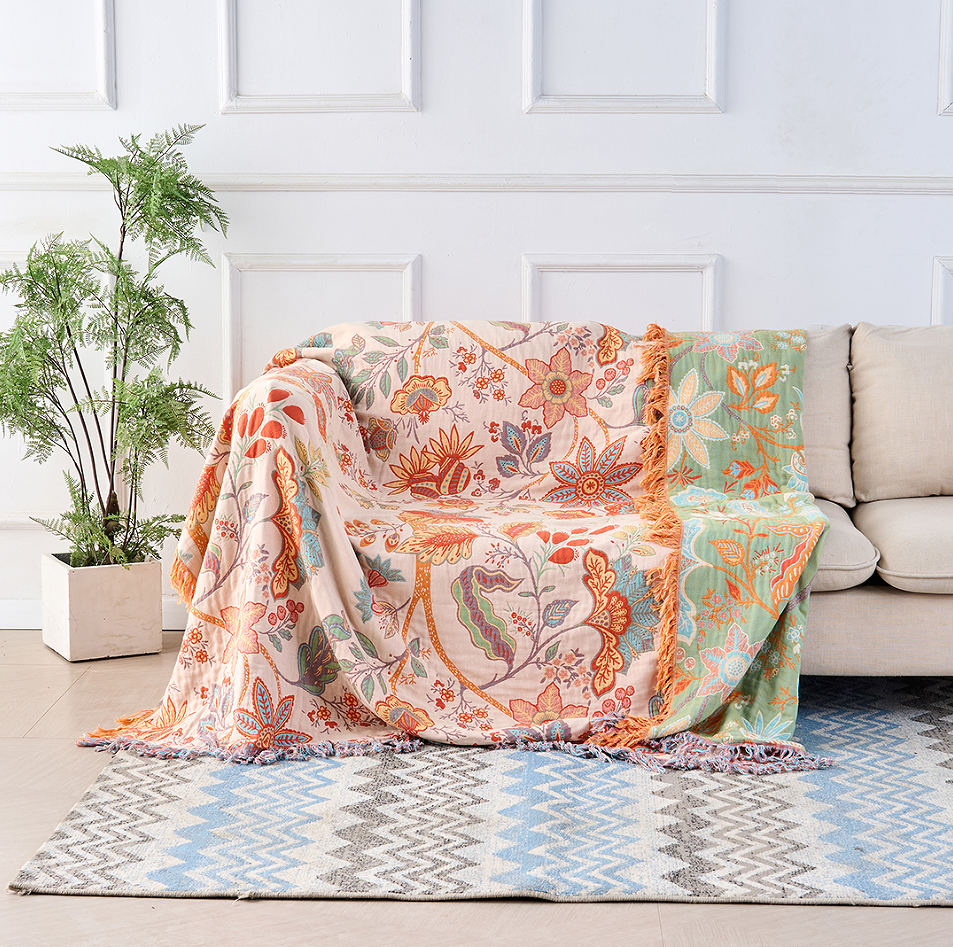 Boho Blumenmuster Decke – Rustikal mit Fransen