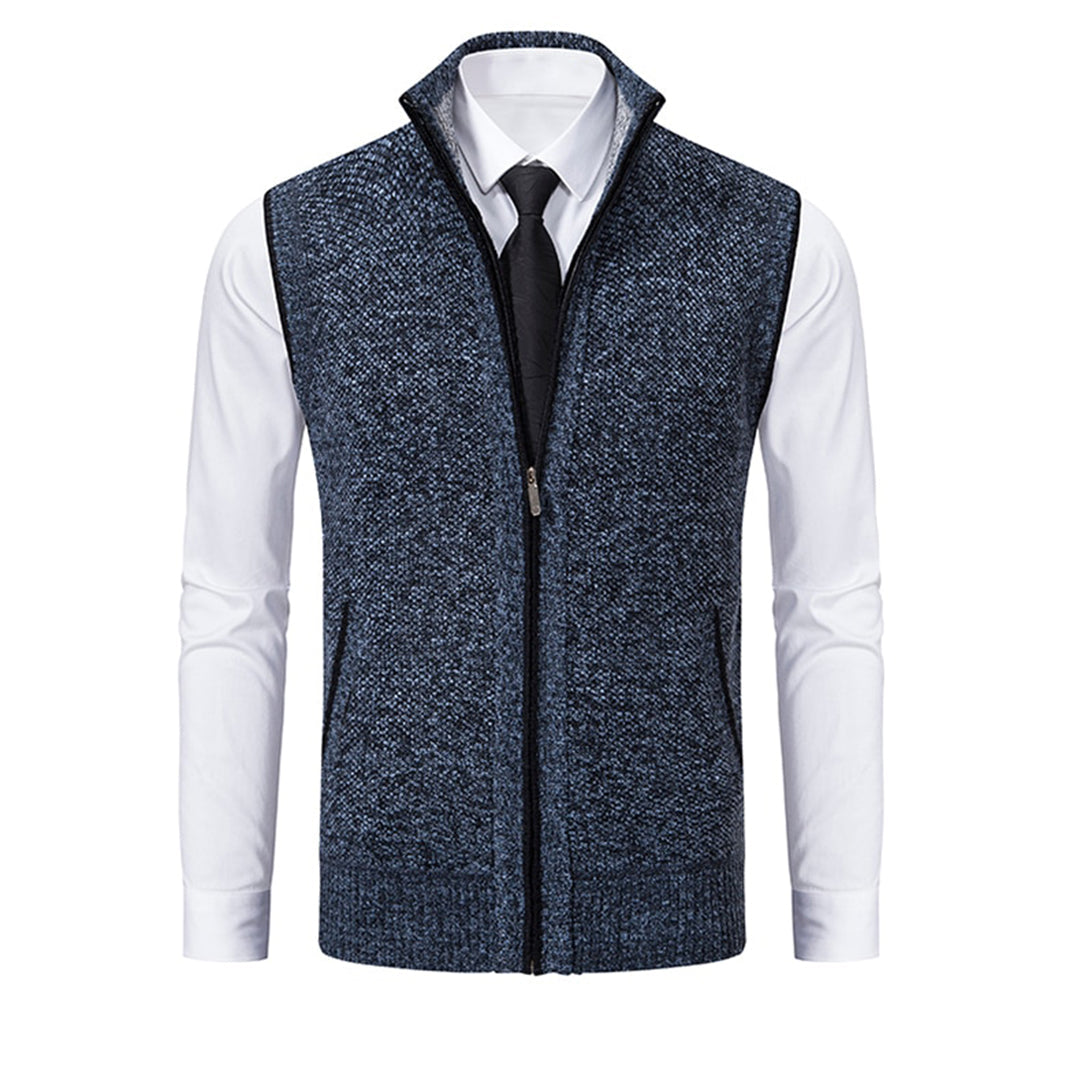 Herren Stehkragen Gilet - Gestrickte Weste mit Reißverschluss