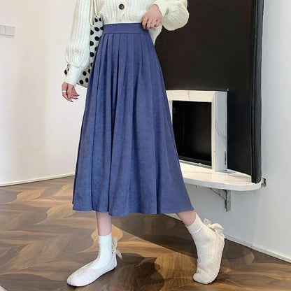 Damen Faltenrock Midi - Hochtaillierte A-Linie