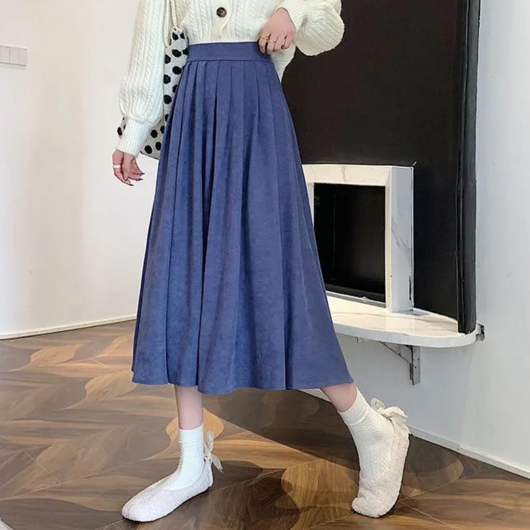 Damen Faltenrock Midi - Hochtaillierte A-Linie