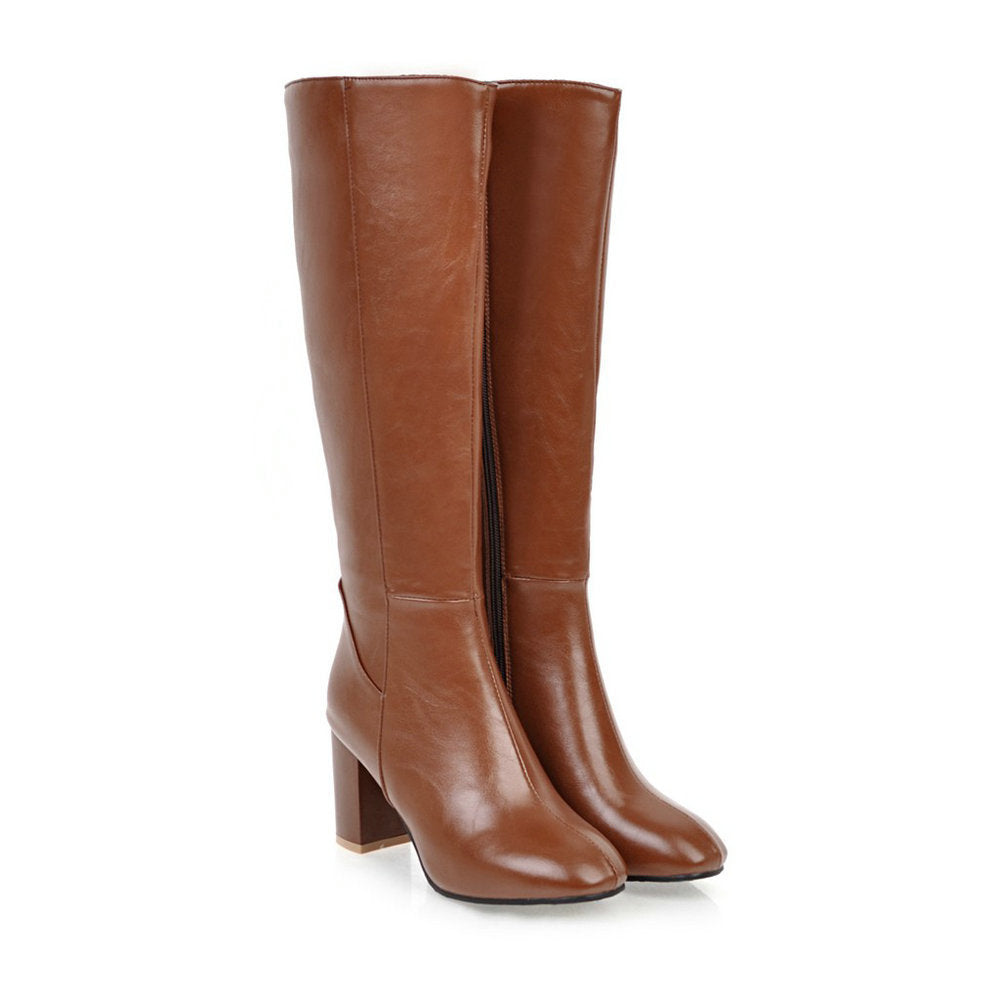 Damen Kniehohe Stiefel - Blockabsatz & Seitenreißverschluss