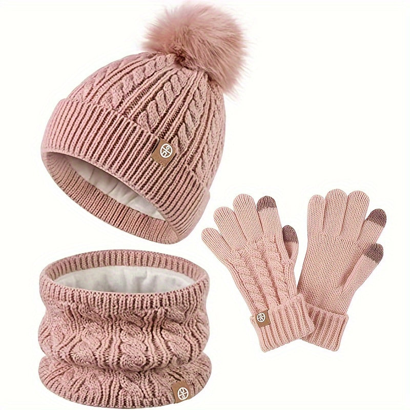 Damen 3-teiliges Set - Touchscreen-Handschuhe, Mütze & Schal