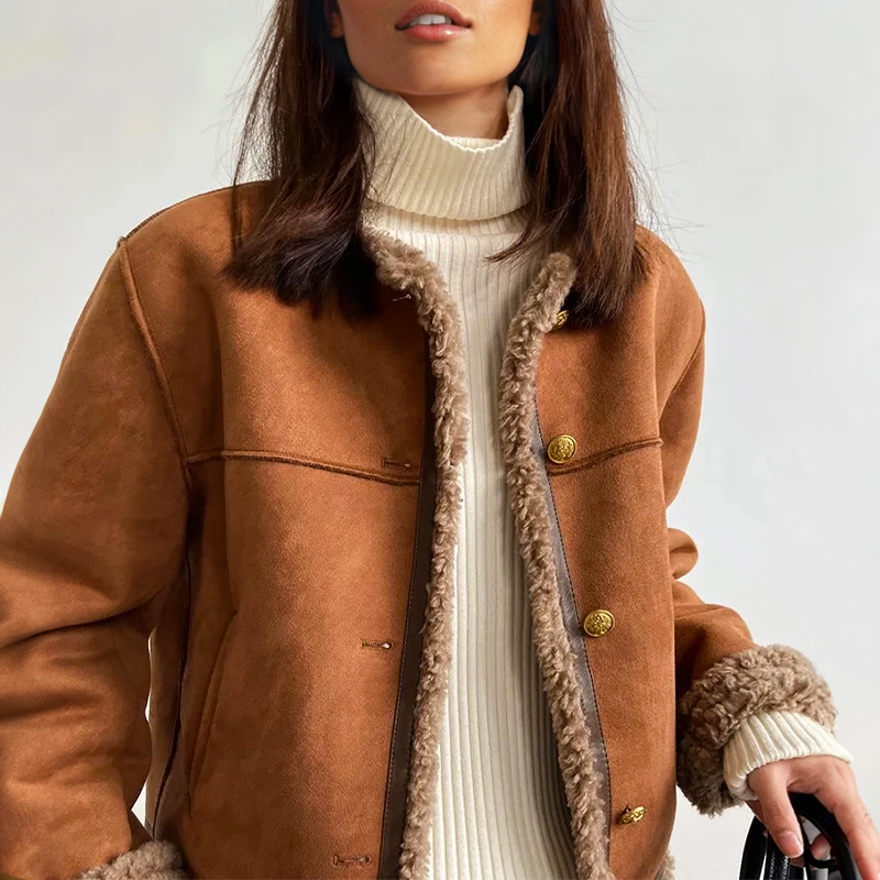 Damen Vintage Wildlederjacke - Gefütterte Lässige Passform