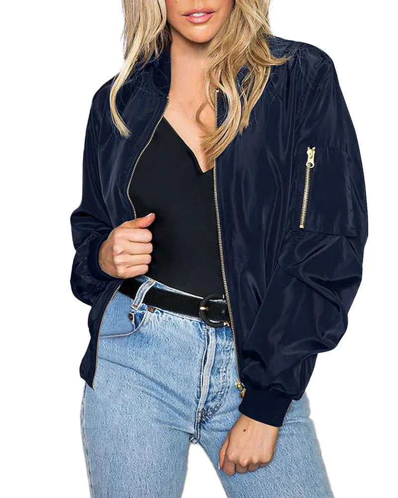 Damen Leichte Bomberjacke - Reißverschluss & Ärmeltasche