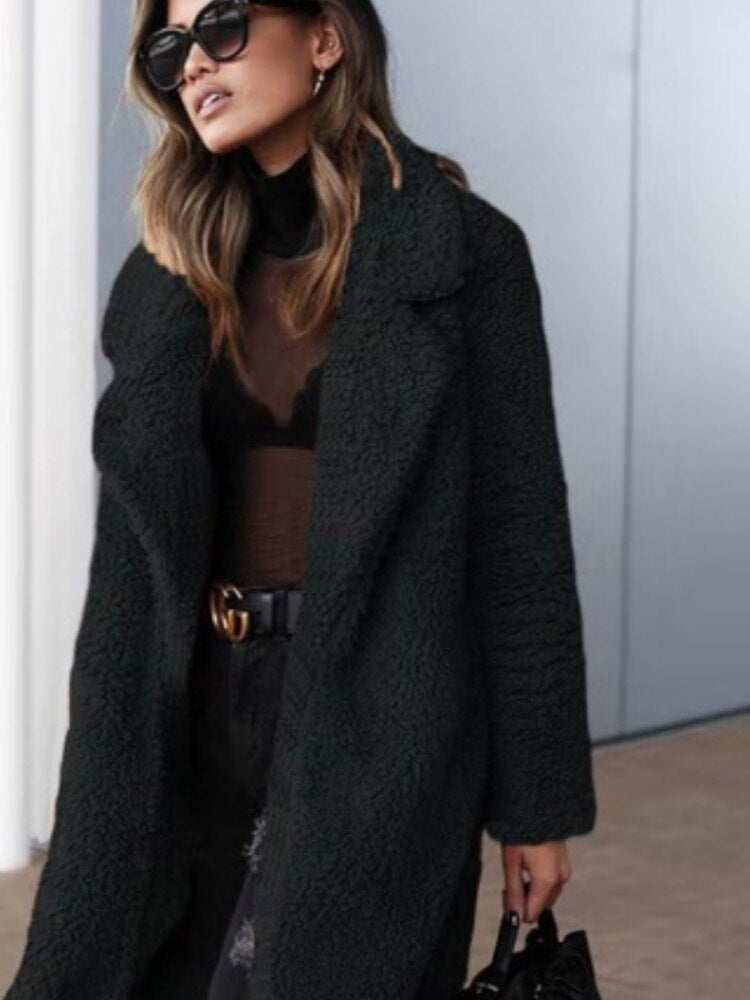 Damen Weicher Oversize Mantel - Lang & Reverskragen-Stil