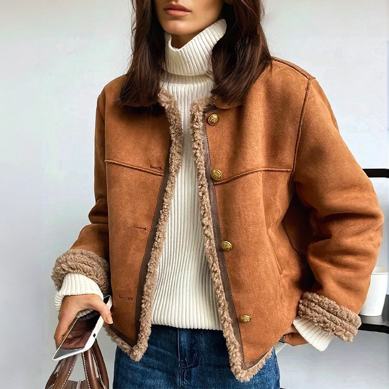 Damen Vintage Wildlederjacke - Gefütterte Lässige Passform