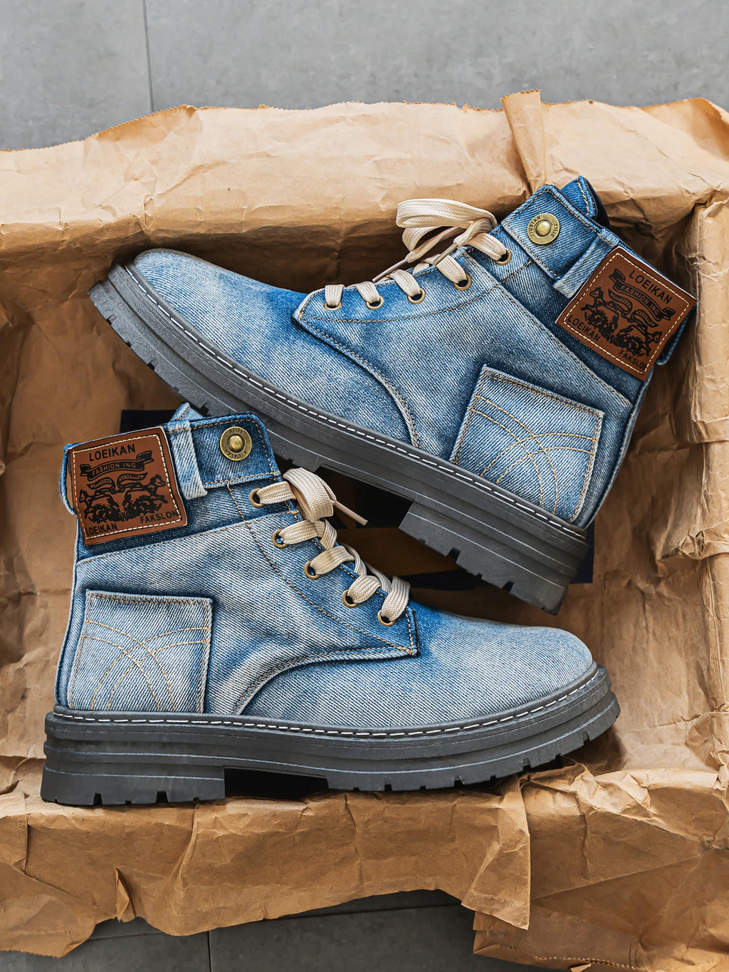 Herren Denim Knöchelhohe Stiefel - Schnürung mit Anti-Rutsch-Sohle