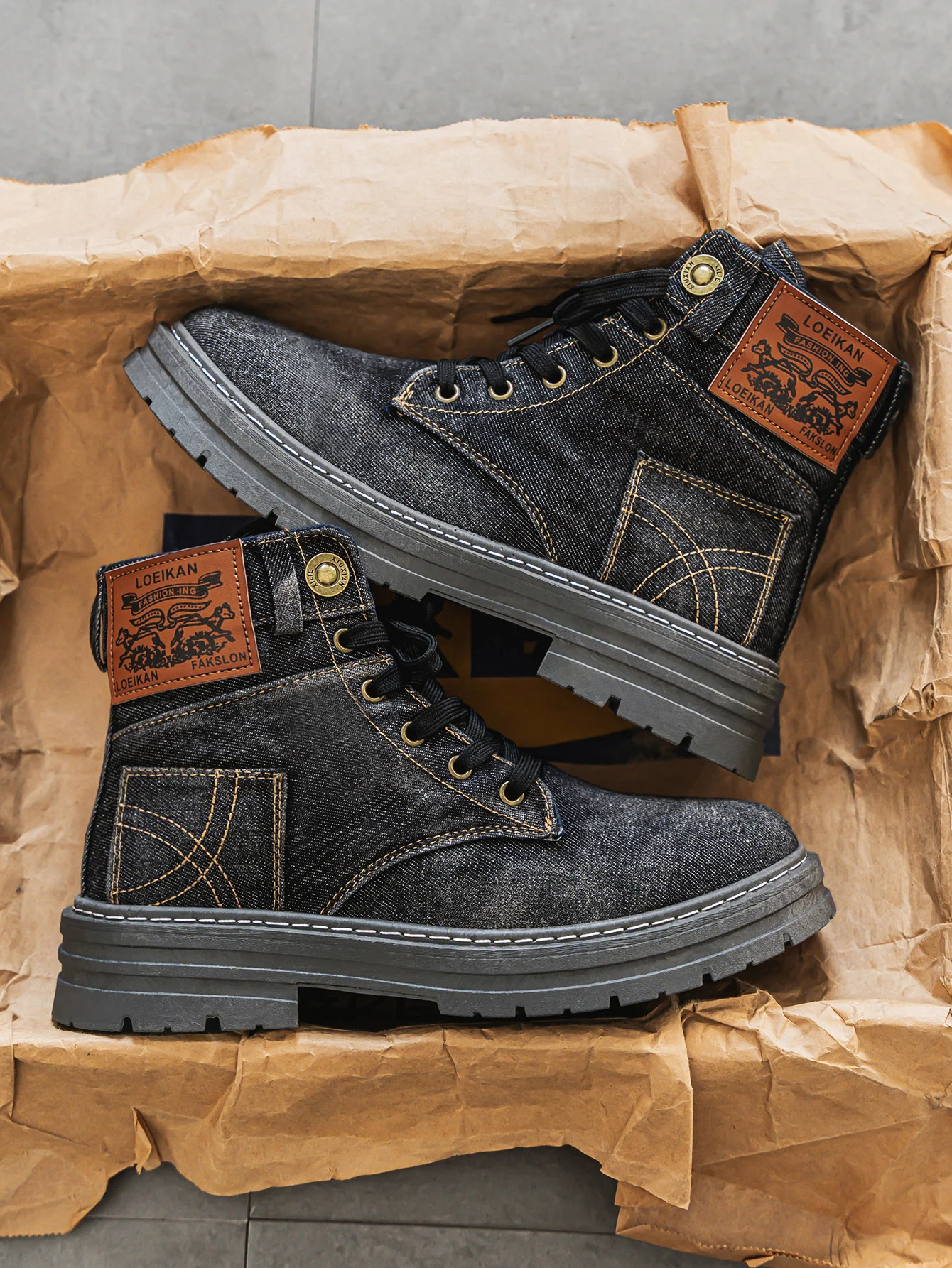 Herren Denim Knöchelhohe Stiefel - Schnürung mit Anti-Rutsch-Sohle