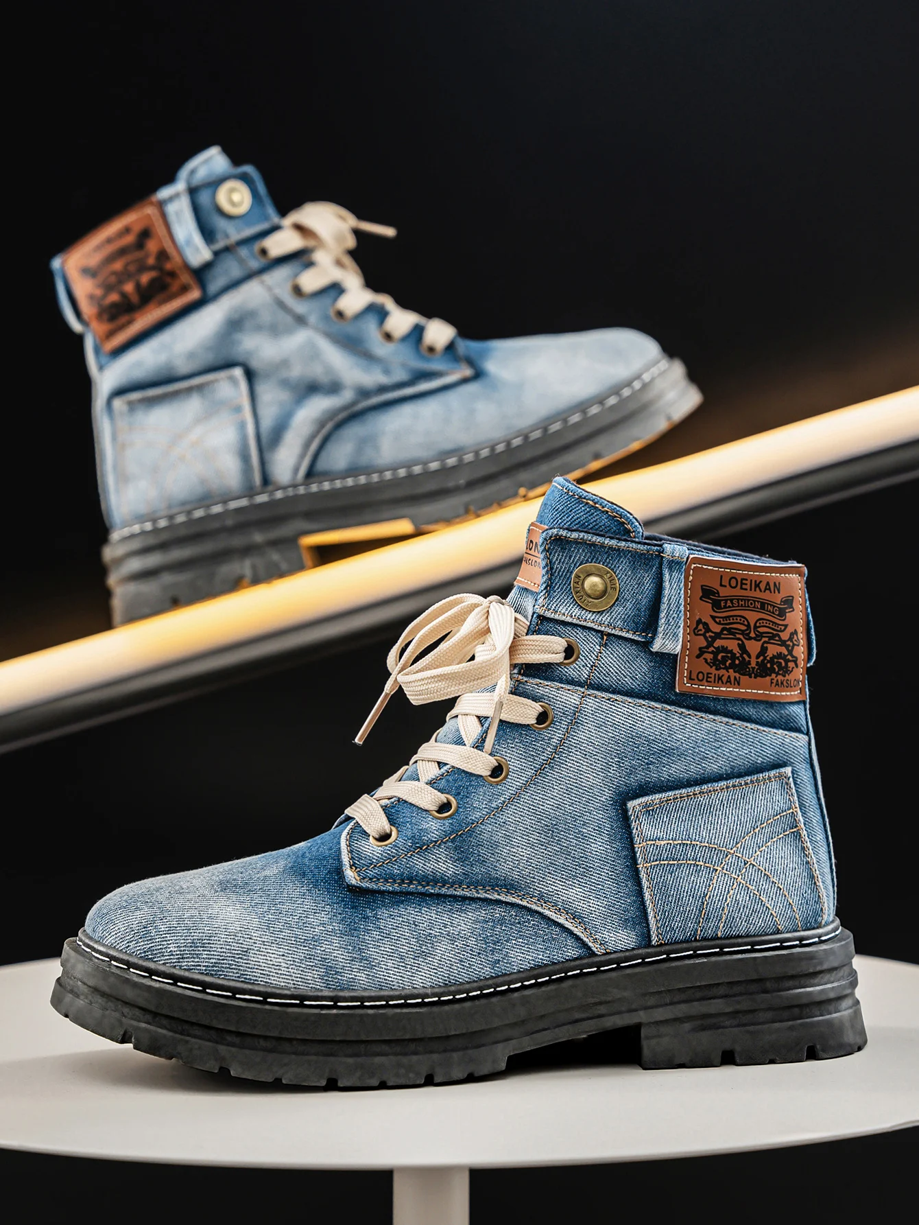 Herren Denim Knöchelhohe Stiefel - Schnürung mit Anti-Rutsch-Sohle