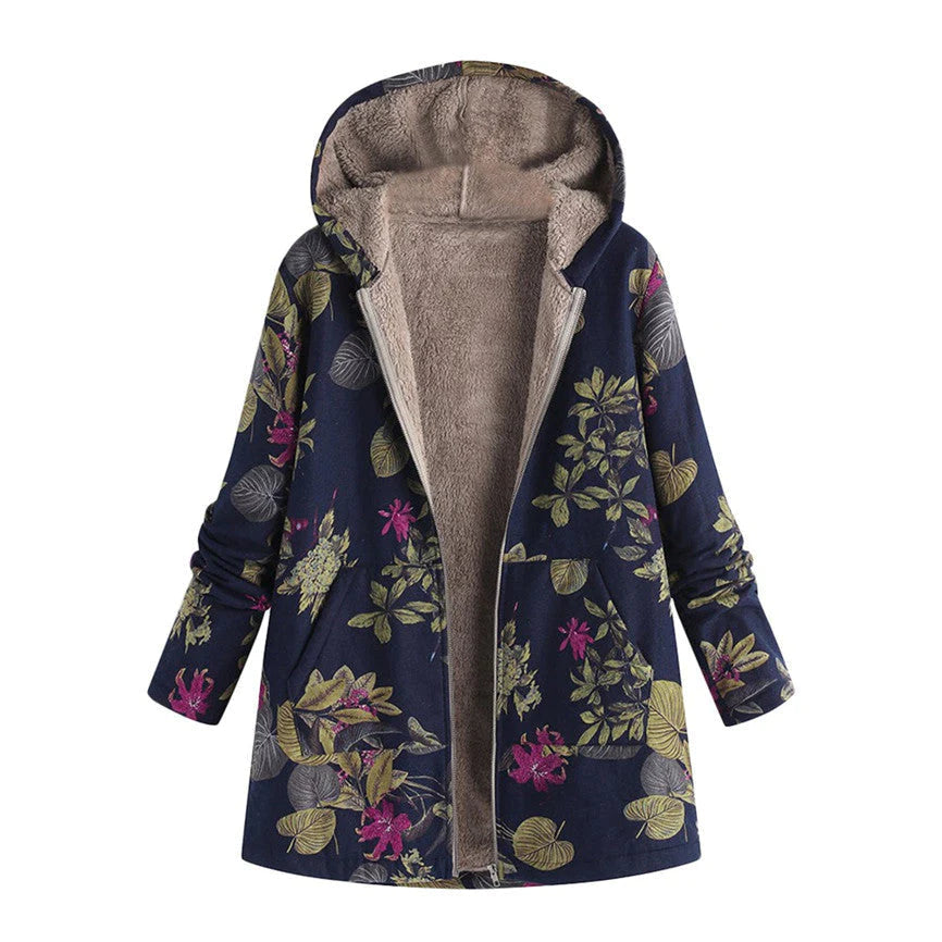 Damen Bedruckte Jacke - Kapuze mit Weichem Futter