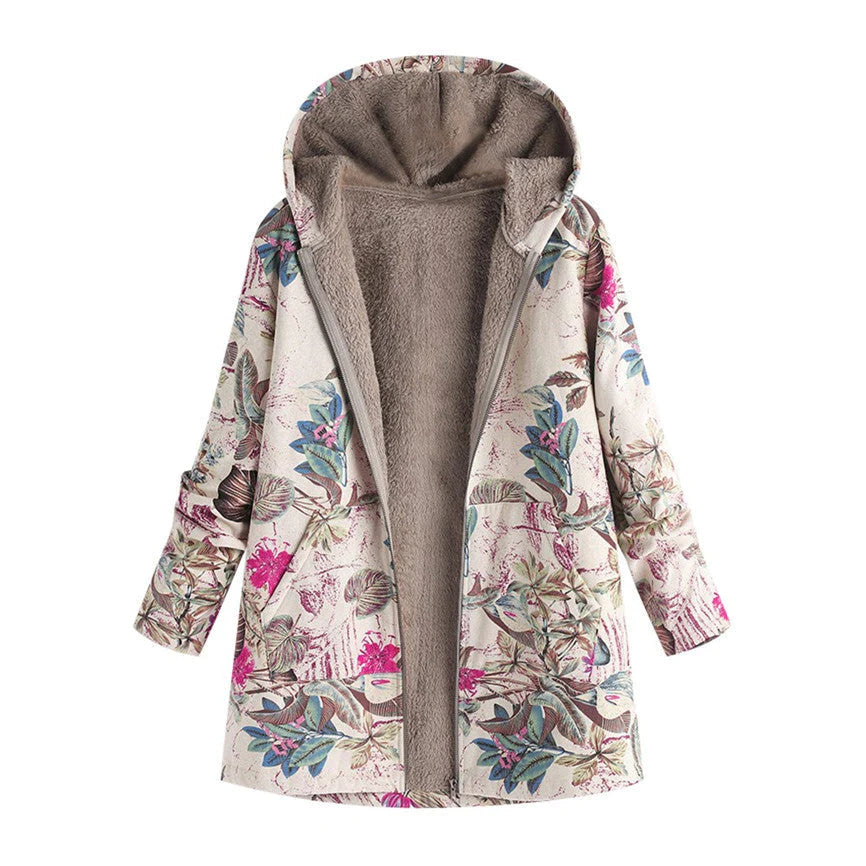 Damen Bedruckte Jacke - Kapuze mit Weichem Futter
