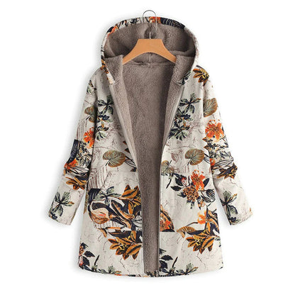 Damen Bedruckte Jacke - Kapuze mit Weichem Futter