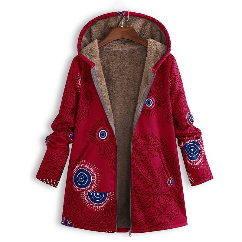 Damen Bedruckte Jacke - Kapuze mit Weichem Futter