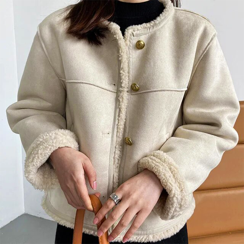 Damen Vintage Wildlederjacke - Gefütterte Lässige Passform