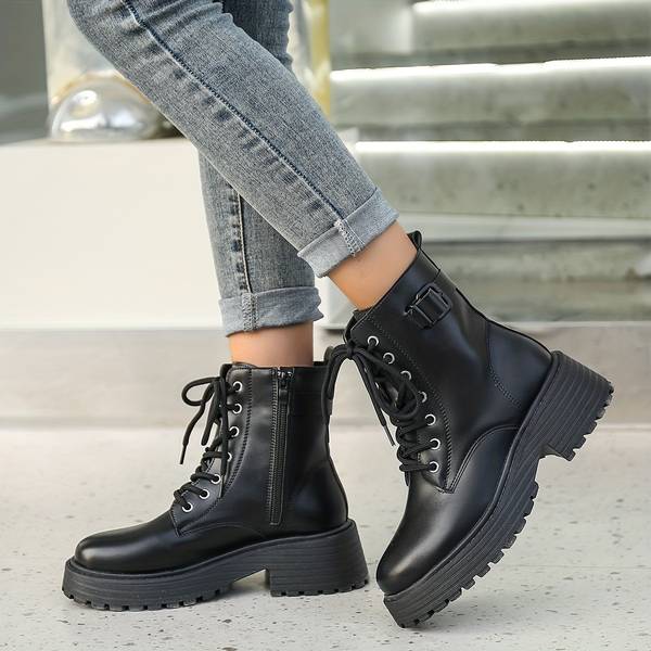 Damen Combat Stiefeletten – Plateau & Seitlicher Reißverschluss