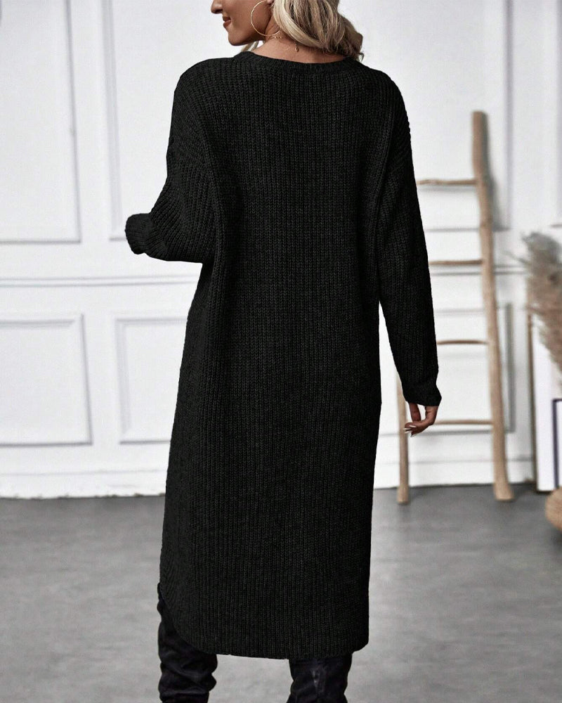 Damen Midi Pulloverkleid - Asymmetrischer Wickel-Stil mit Langarm