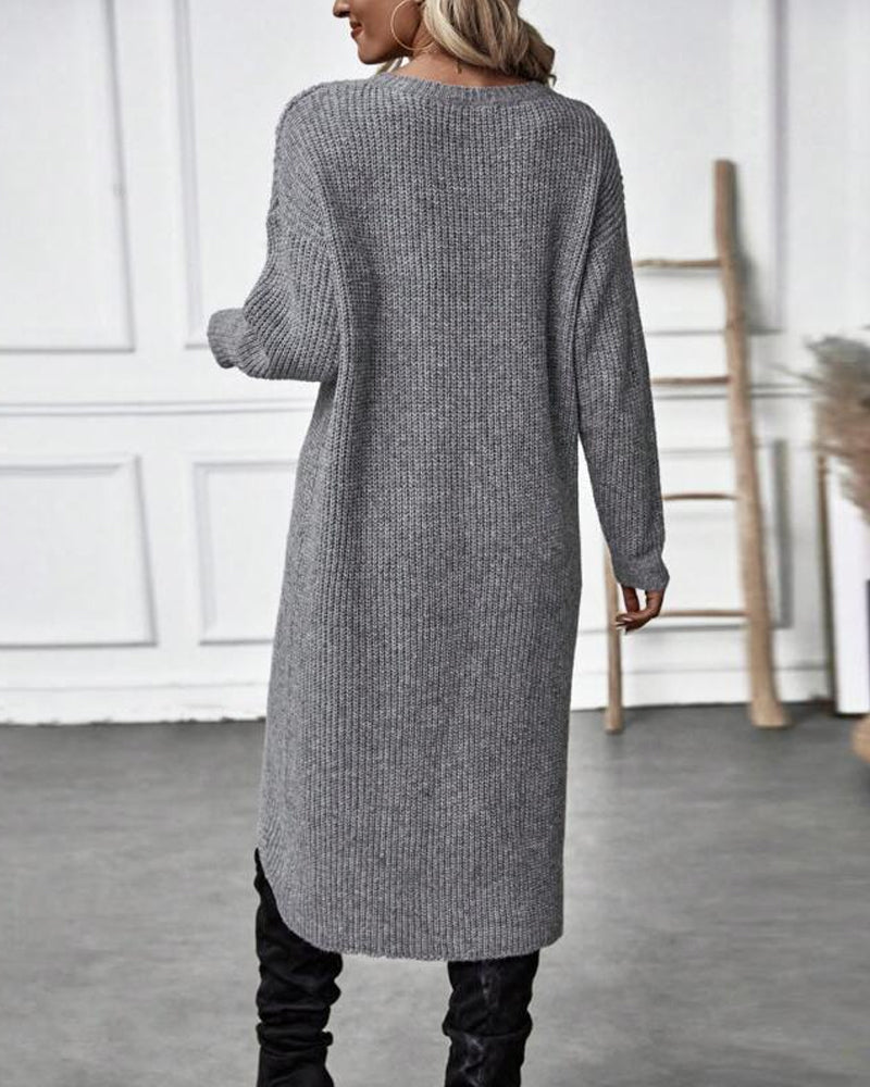Damen Midi Pulloverkleid - Asymmetrischer Wickel-Stil mit Langarm