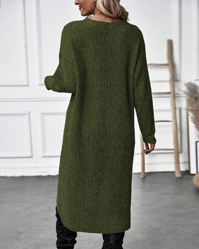 Damen Midi Pulloverkleid - Asymmetrischer Wickel-Stil mit Langarm