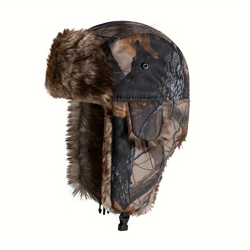Unisex Camouflage Trapper-Mütze – Weich gefüttert mit elastischen Ohrenklappen
