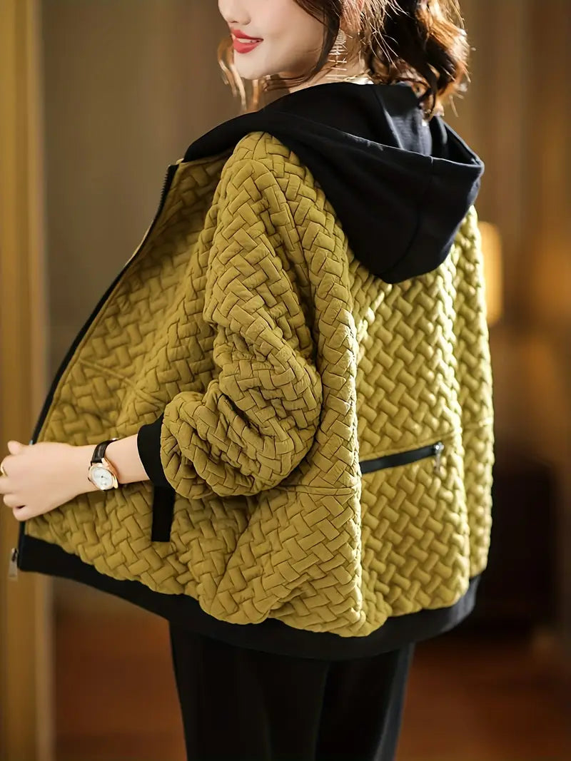 Damen Gesteppter Hoodie - Reißverschluss mit Korbmuster-Design