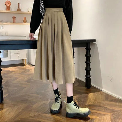 Damen Faltenrock Midi - Hochtaillierte A-Linie