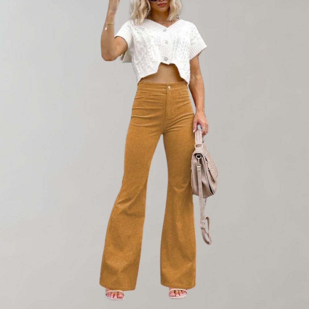 Damen Schlagjeans - High-Waist mit Knopfleiste