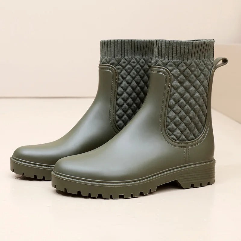Damen Regenstiefeletten - Strickbündchen & Gesteppte Paneele