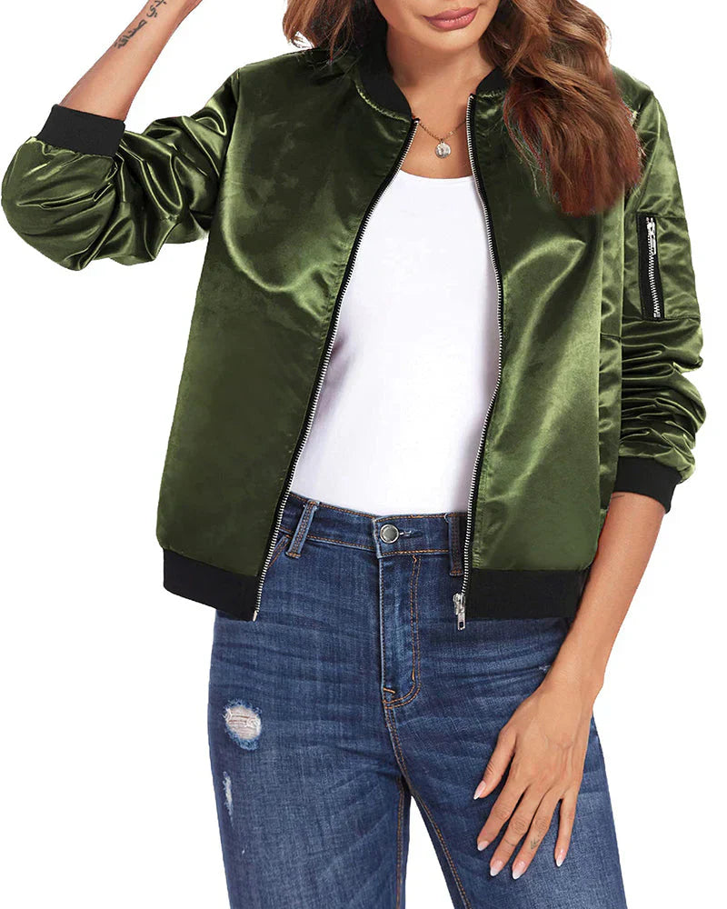 Damen Leichte Bomberjacke - Reißverschluss & Ärmeltasche
