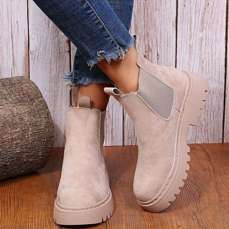 Damen Schlupf-Chelsea-Stiefeletten - Klobige Plateausohle