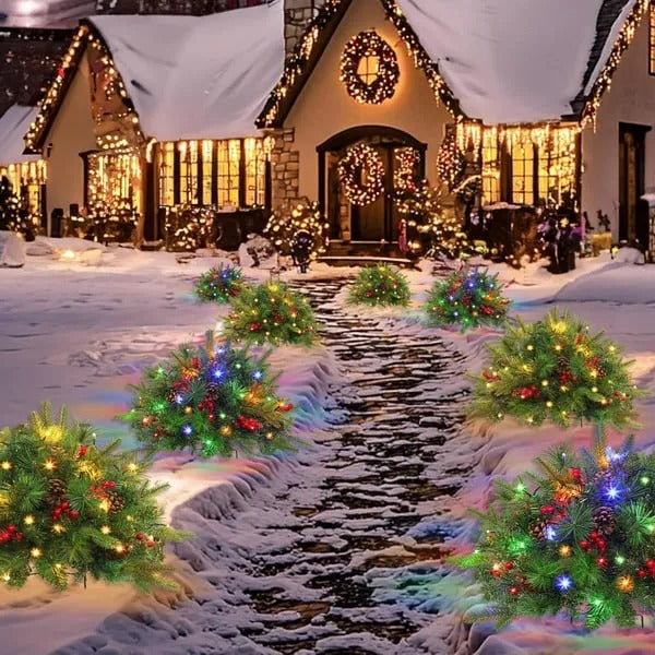 Weihnachts-Blumenkasten-Füllung – Künstliche Komposition mit Lichtern