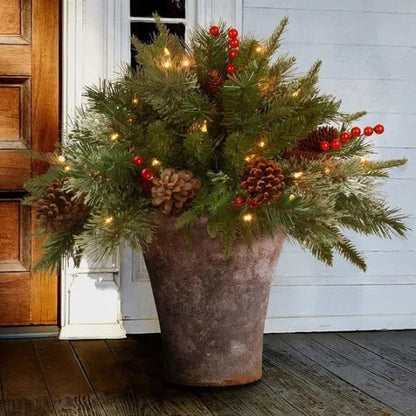 Weihnachts-Blumenkasten-Füllung – Künstliche Komposition mit Lichtern
