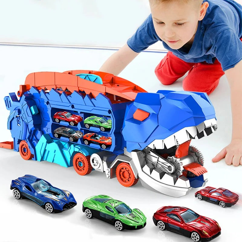 Dinosaurier Spielzeug-LKW Spielset - Träger Aufbewahrung mit Mini Rennautos