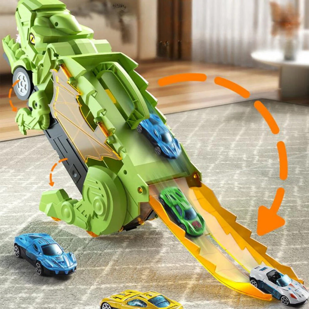 Dinosaurier Spielzeug-LKW Spielset - Träger Aufbewahrung mit Mini Rennautos