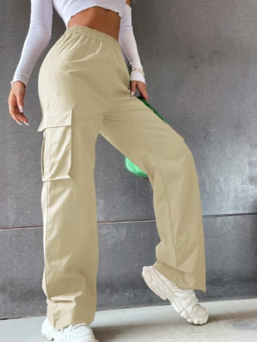 Damen High-Waisted Cargo-Hose – Wide-Leg mit Mehreren Taschen
