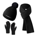 Damen 3-teiliges Strickaccessoire-Set - Mütze, Touchscreen-Handschuhe und Schal