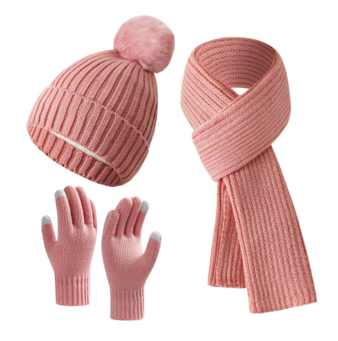 Damen 3-teiliges Strickaccessoire-Set - Mütze, Touchscreen-Handschuhe und Schal