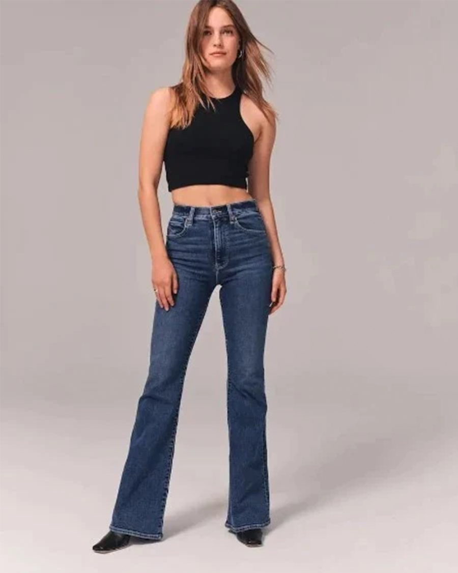 Damen Hoch Taillierte Schlagjeans - Dehnbare Passform