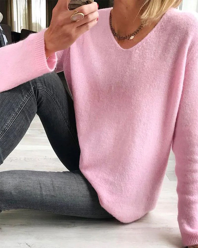Damen Strickpullover - Lockere Passform mit V-Ausschnitt