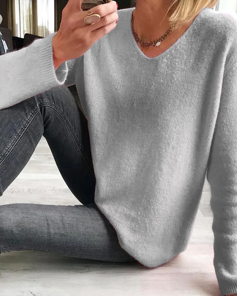 Damen Strickpullover - Lockere Passform mit V-Ausschnitt
