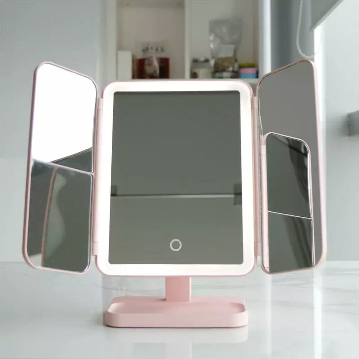 Dreifach faltbarer Make-up-Spiegel - mit Einstellbares LED-Licht