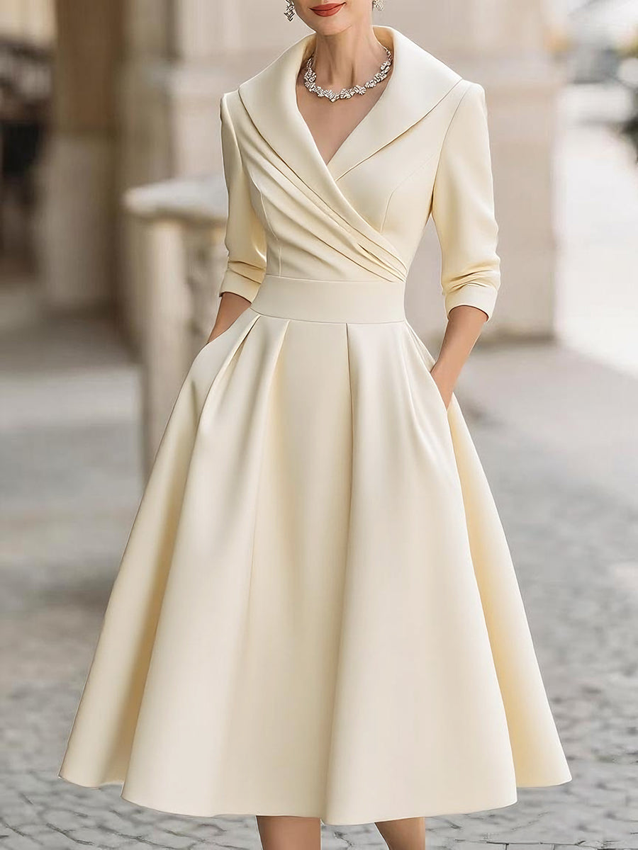 Damen A-Linien Midi Kleid - Plissierter Rock mit Taschen