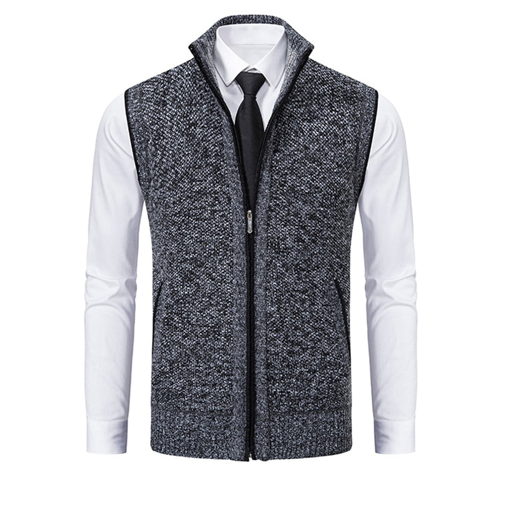Herren Stehkragen Gilet - Gestrickte Weste mit Reißverschluss