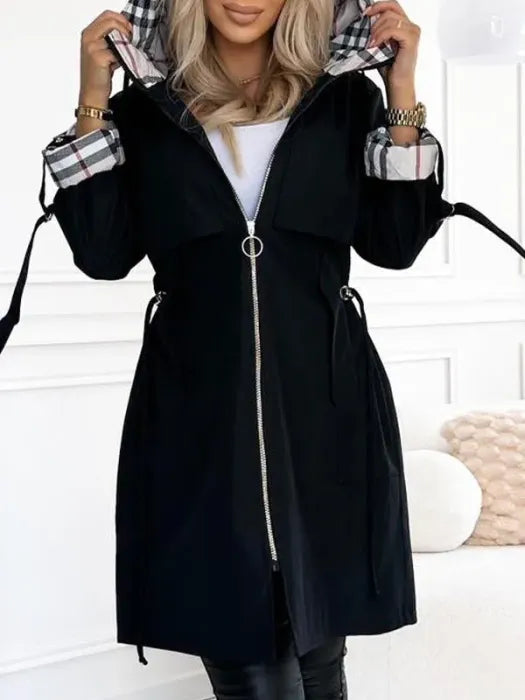 Damen Taillierter Trenchcoat – Wasserdichter Mantel mit Kapuze