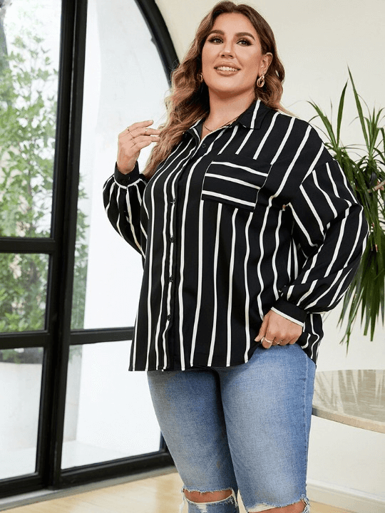 Plus Size Women's Striped Casual Shirt - ALPINE WEAR