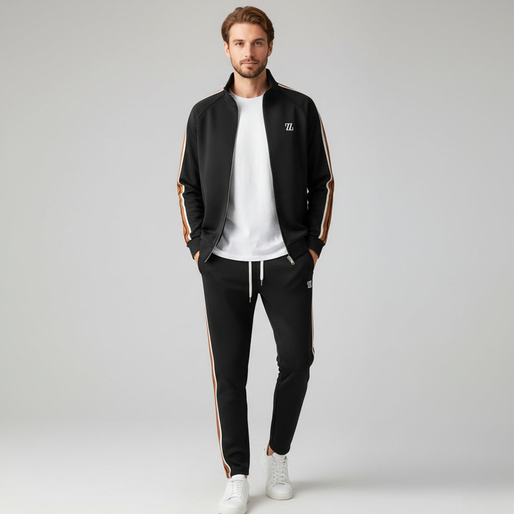 Herren Gestreifter Trainingsanzug - Jacke mit Reißverschluss & Slim-Fit Jogginghose
