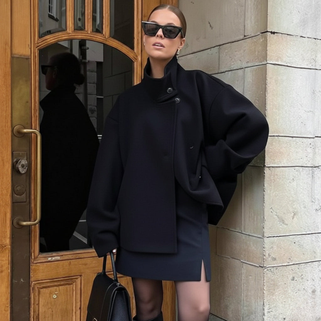 Damen Zweireiher Kurzer Wollmix-Mantel
